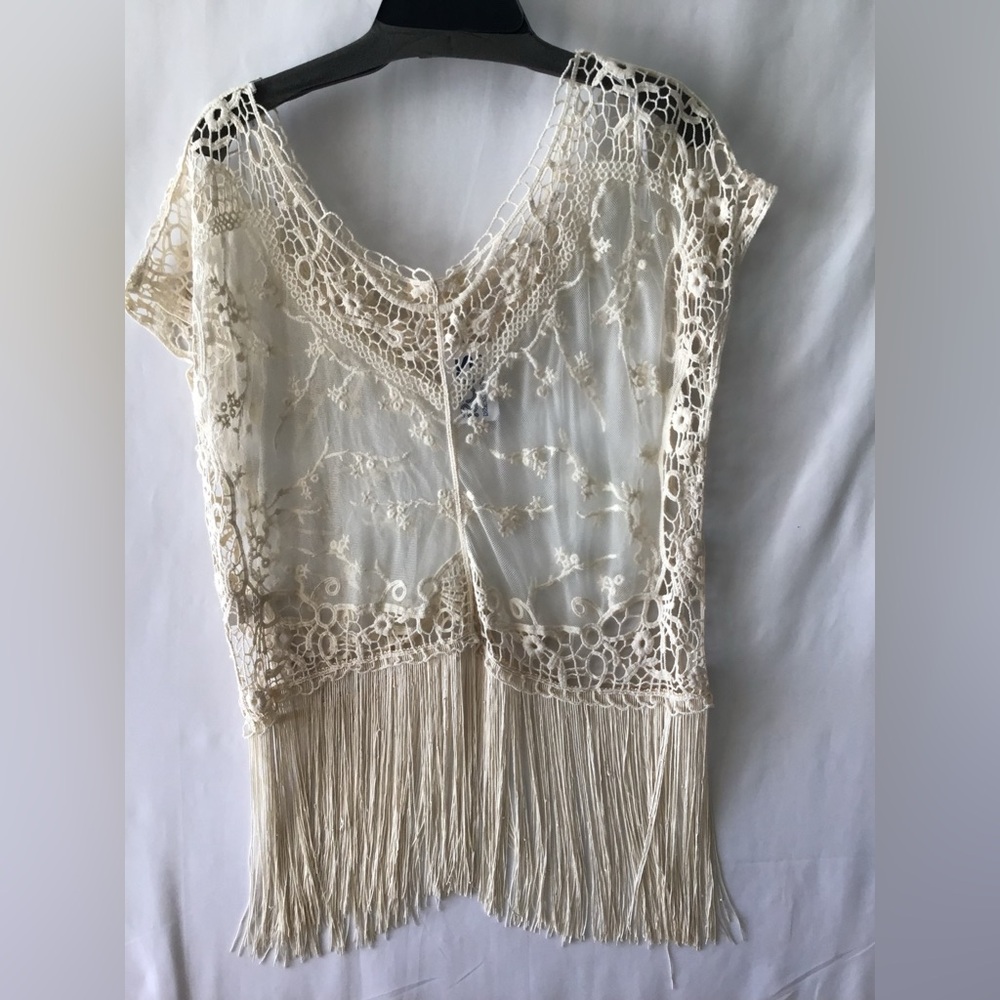 74 Iris Cream Lace Crochet Fringe Top with Camisole - Picture 2 of 7